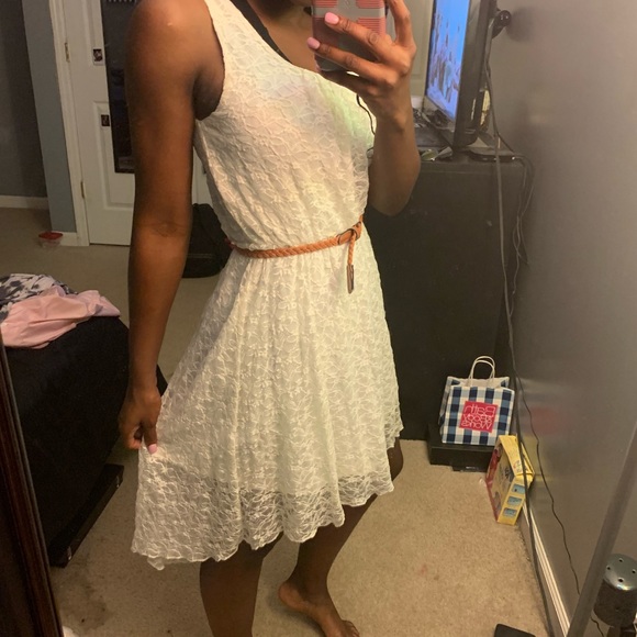 Cutest White Dress with Brown Accent Belt